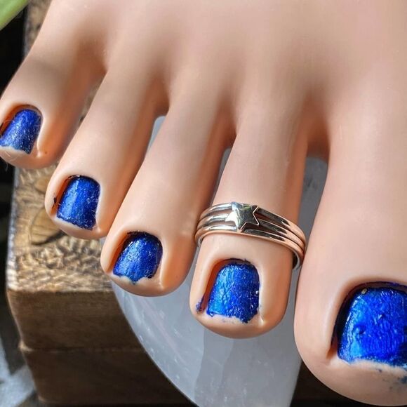 Sterling Silver Triple Band Star Toe Ring - Picture 1 of 4